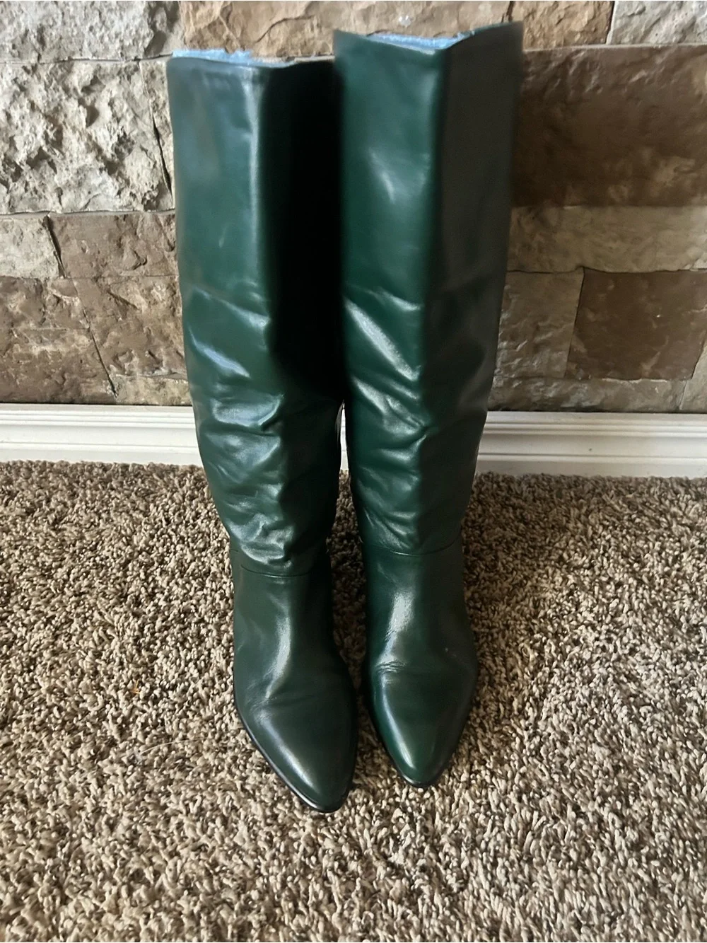 Tall Women's Knee-High Boots in Dark Green Hunter Green 80s Genuine Leather